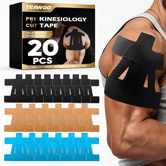 TEAWOO PreCut Kinesiology Tape for Shoulder (20 Pcs 3 Colors)