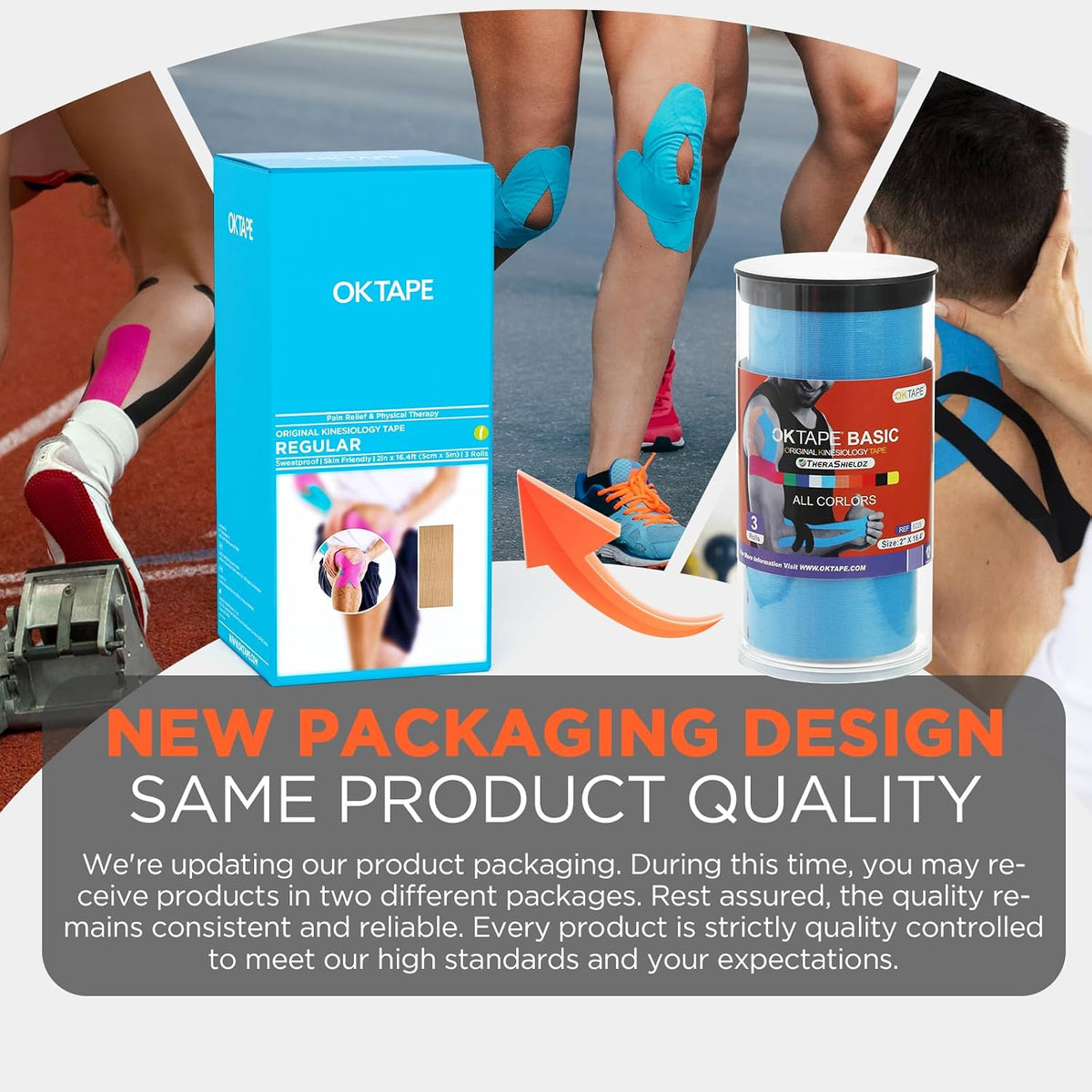 OK TAPE Kinesiology Tape (3 Pack) Latex Free Cotton Uncut 2in x 16.4ft