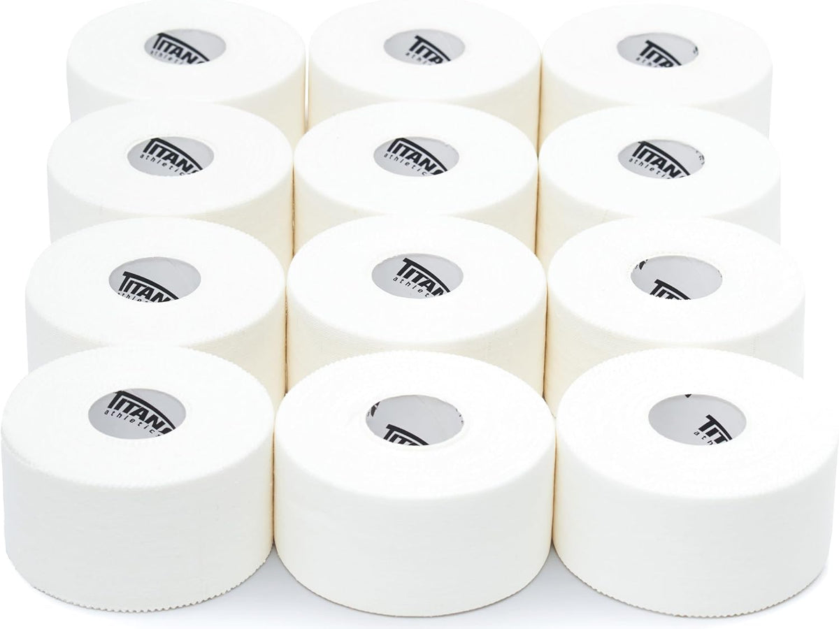12 Pack White Athletic Tape (45ft Rolls) - Athletes Trainers Injuries & First Aid - Premium Medical Sports Tape - Wrap & Support Ankles & Wrists - Easy Tear Design with Zinc Oxide & No Sticky Residue