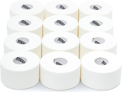 12 Pack White Athletic Tape (45ft Rolls) - Athletes Trainers Injuries & First Aid - Premium Medical Sports Tape - Wrap & Support Ankles & Wrists - Easy Tear Design with Zinc Oxide & No Sticky Residue