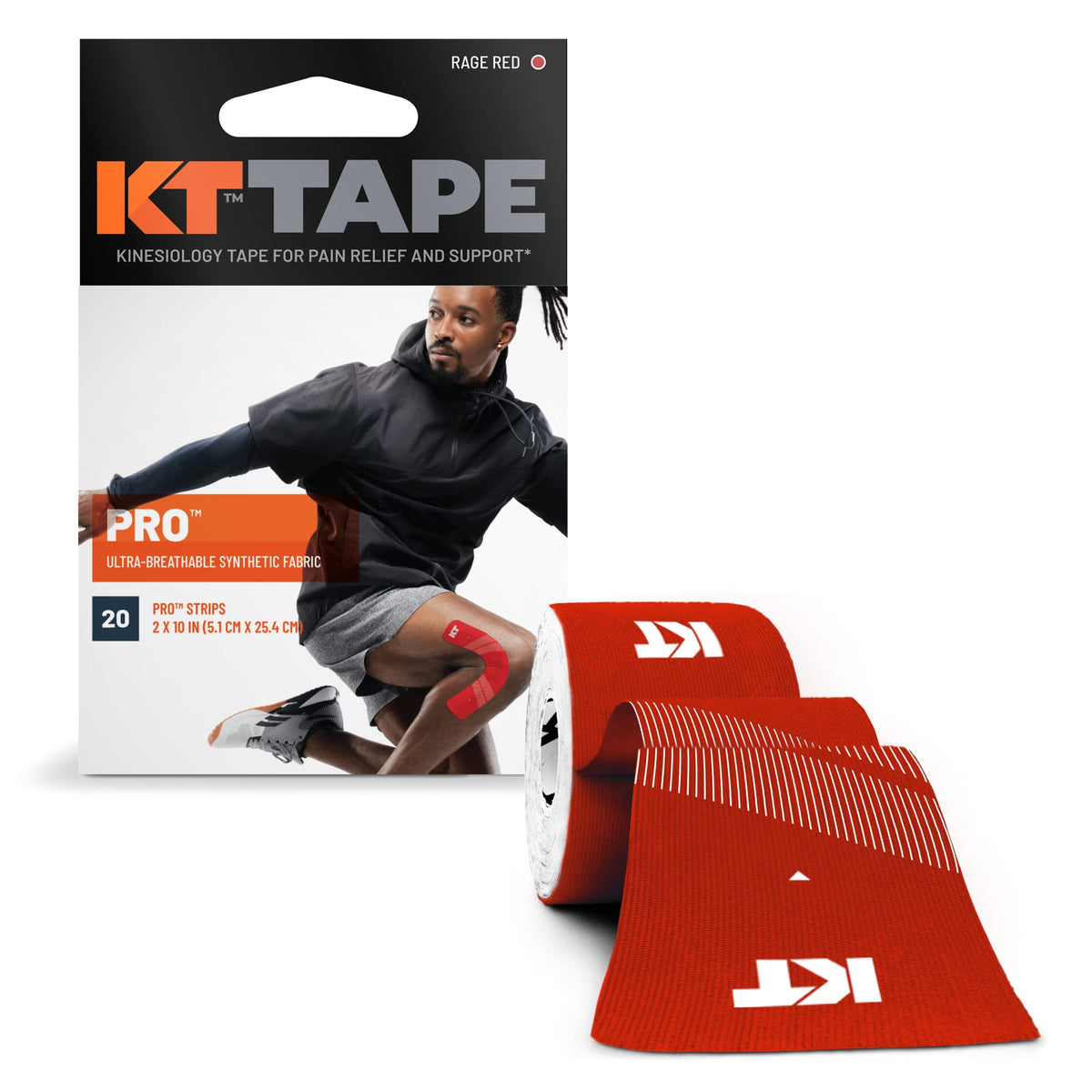 KT Tape, Pro Synthetic Kinesiology Athletic Tape, 20 Count, 10” Precut Strip