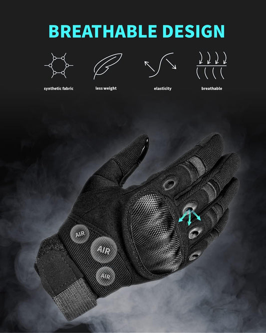 Tactical Gloves for Men, Shooting & Motorcycle Gloves with Hard Shell Knuckle Protection & Leather Palm for Airsoft Motorcycle Cycling Paintball Sports Climbing Training Hunting