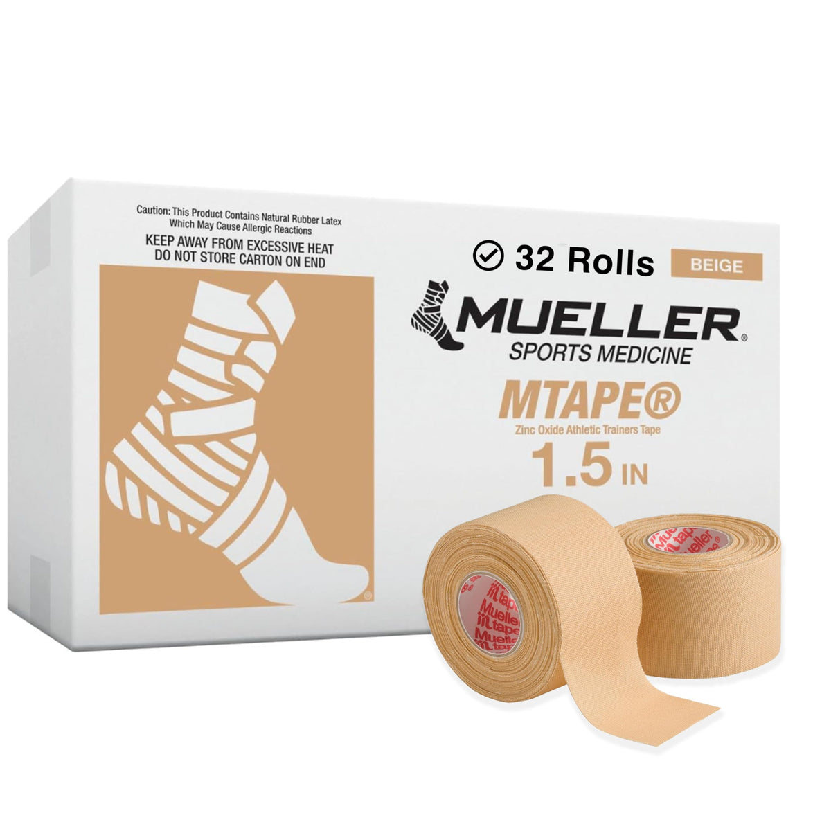 Mueller Sports Medicine MTape Rolls Team Pack, Quality Athletic Tape, Easy to Tear for Fast & Effective Taping, 1.5" x 10 Yards Per Roll, 32 Rolls