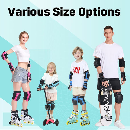 Adult&Kids Knee Pads Elbow Pads Wrist Guards 6 in 1 Protective Gear Set