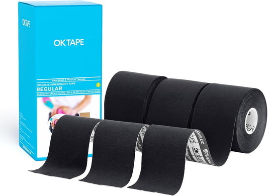 OK TAPE Kinesiology Tape (3 Pack) Latex Free Cotton Uncut 2in x 16.4ft