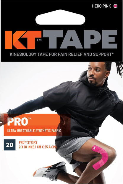 KT Tape, Pro Synthetic Kinesiology Athletic Tape, 20 Count, 10” Precut Strip