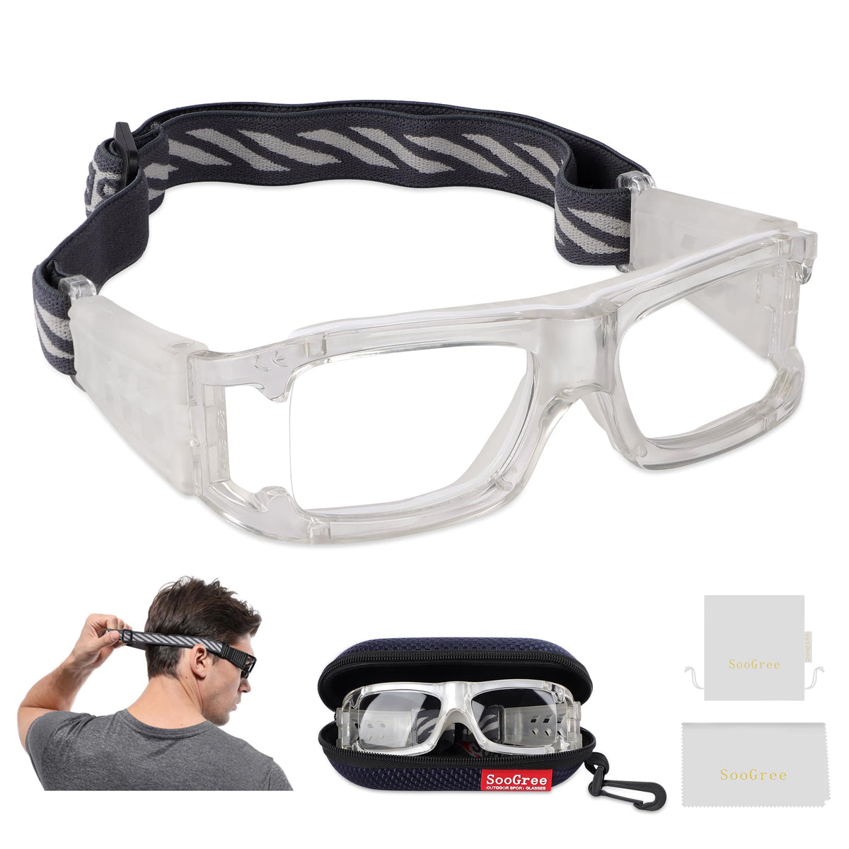 SooGree Sport Glasses Goggles Basketball Soccer Sports Protective Eyewear Goggles-Replaceable Prescription Lens