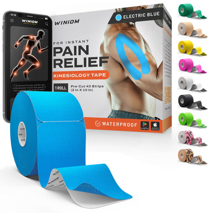Kinesiology Tape - Waterproof Athletic Sports Tape for Knee, Shoulder, Arm & Back Support | 3-5 Day Adhesion, Hypoallergenic & Latex-Free + Taping Guide (Precut, 2"x16.4ft Roll, Indigo Purple)