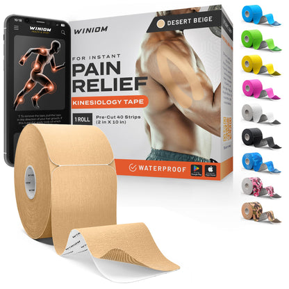 Kinesiology Tape - Waterproof Athletic Sports Tape for Knee, Shoulder, Arm & Back Support | 3-5 Day Adhesion, Hypoallergenic & Latex-Free + Taping Guide (Precut, 2"x16.4ft Roll, Indigo Purple)