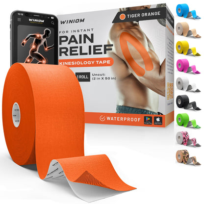 Kinesiology Tape - Waterproof Athletic Sports Tape for Knee, Shoulder, Arm & Back Support | 3-5 Day Adhesion, Hypoallergenic & Latex-Free + Taping Guide (Precut, 2"x16.4ft Roll, Indigo Purple)
