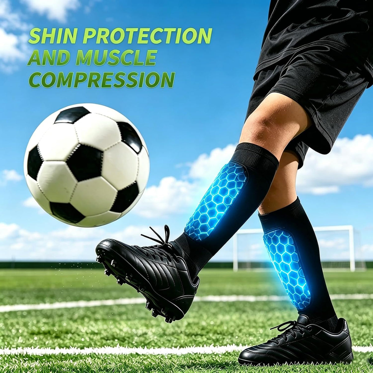 2 Pairs Shin Guards Soccer Kids,Soccer Shin Guards Youth for Boys Girls Protective Gear,Calf Compression Sleeve with Honeycomb Pads for Pickleball Football Ski MTB