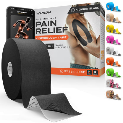 Kinesiology Tape - Waterproof Athletic Sports Tape for Knee, Shoulder, Arm & Back Support | 3-5 Day Adhesion, Hypoallergenic & Latex-Free + Taping Guide (Precut, 2"x16.4ft Roll, Indigo Purple)
