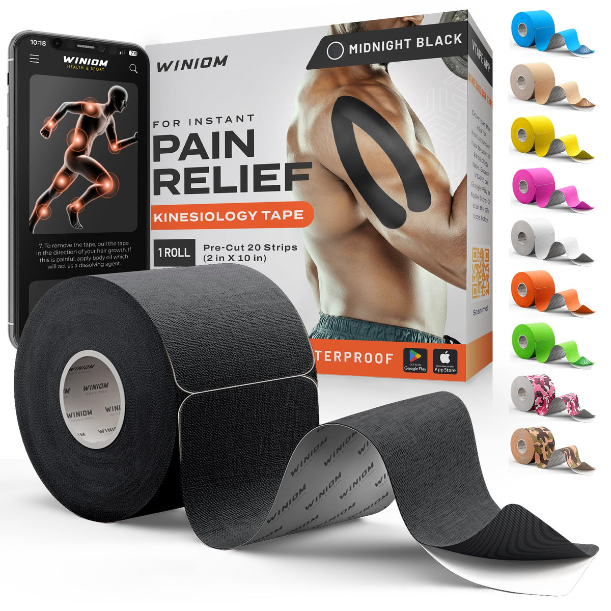 Kinesiology Tape - Waterproof Athletic Sports Tape for Knee, Shoulder, Arm & Back Support | 3-5 Day Adhesion, Hypoallergenic & Latex-Free + Taping Guide (Precut, 2"x16.4ft Roll, Indigo Purple)