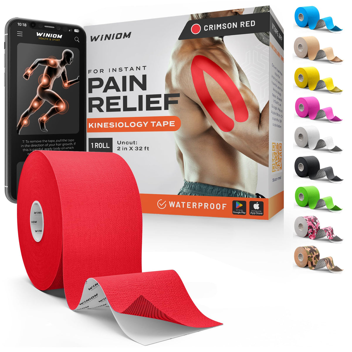 Kinesiology Tape - Waterproof Athletic Sports Tape for Knee, Shoulder, Arm & Back Support | 3-5 Day Adhesion, Hypoallergenic & Latex-Free + Taping Guide (Precut, 2"x16.4ft Roll, Indigo Purple)