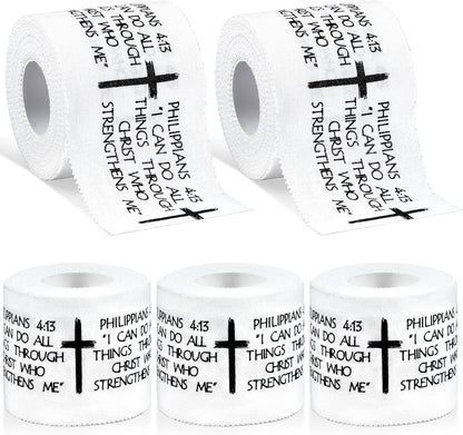5Pcs Christian Athletic Tape 2in x 23ft Cotton Zinc Oxide Sport Faith Cross Sports Wristbands Religious Bible Verse Wrist Tape for Football Baseball Athlete Gymnastic Boxing First Aid Injury Wrap