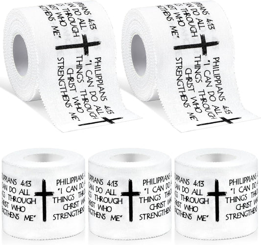 5Pcs Christian Athletic Tape 2in x 23ft Cotton Zinc Oxide Sport Faith Cross Sports Wristbands Religious Bible Verse Wrist Tape for Football Baseball Athlete Gymnastic Boxing First Aid Injury Wrap