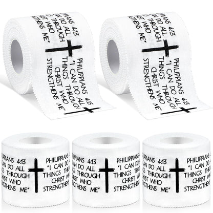 5Pcs Christian Athletic Tape 2in x 23ft Cotton Zinc Oxide Sport Faith Cross Sports Wristbands Religious Bible Verse Wrist Tape for Football Baseball Athlete Gymnastic Boxing First Aid Injury Wrap