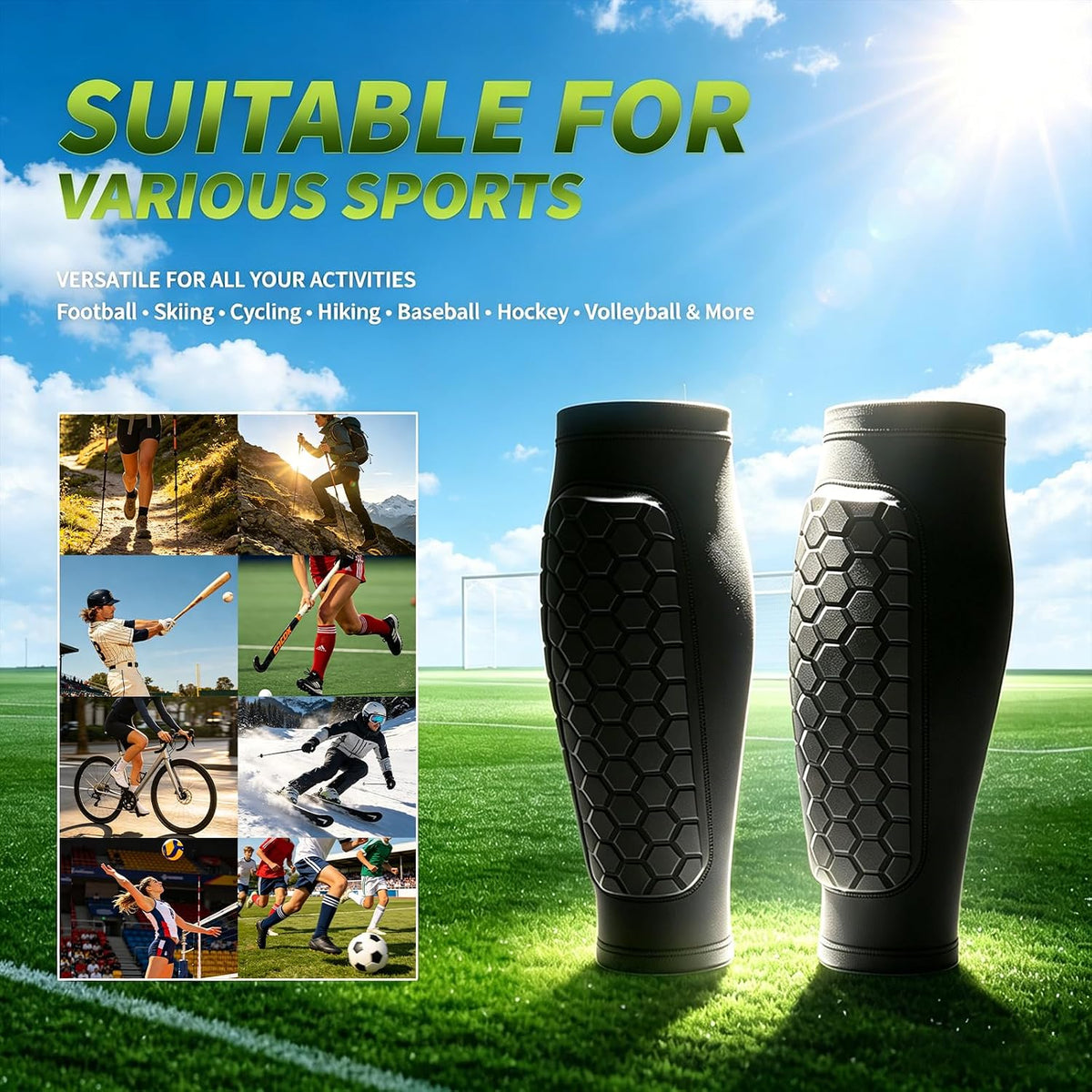 2 Pairs Shin Guards Soccer Kids,Soccer Shin Guards Youth for Boys Girls Protective Gear,Calf Compression Sleeve with Honeycomb Pads for Pickleball Football Ski MTB