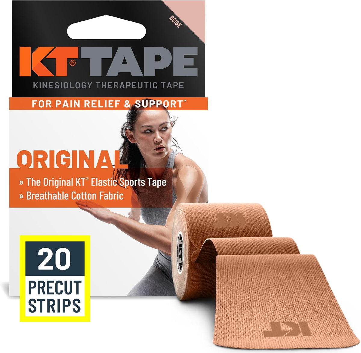 KT Tape, Original Cotton, Elastic Kinesiology Athletic Tape, 20 Count, 10” Precut Strips, Purple