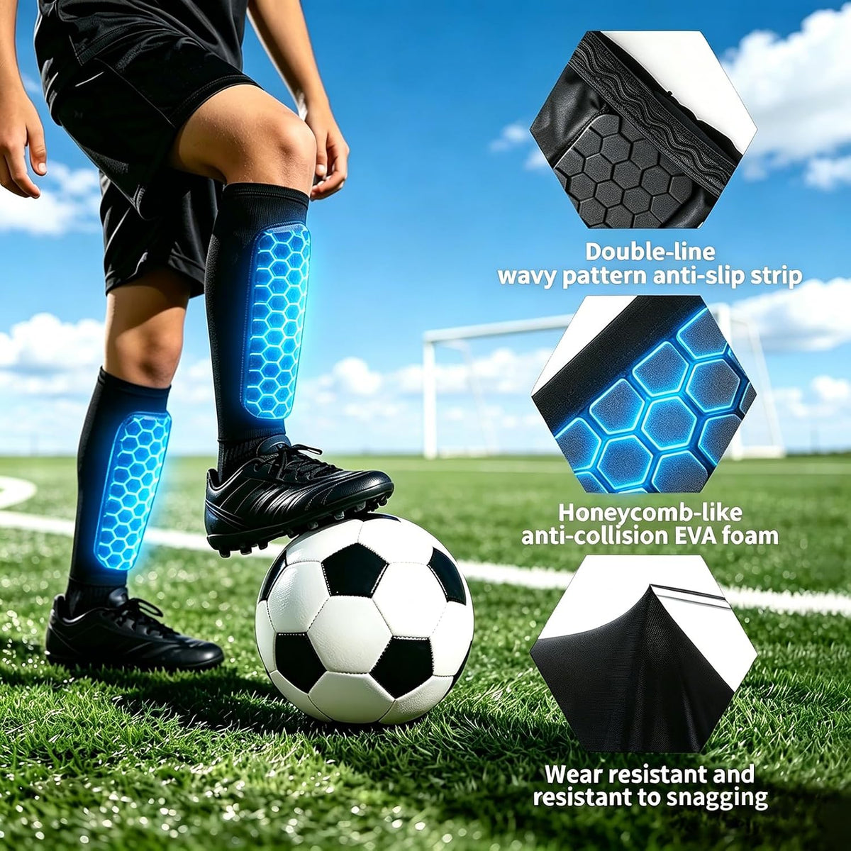 2 Pairs Shin Guards Soccer Kids,Soccer Shin Guards Youth for Boys Girls Protective Gear,Calf Compression Sleeve with Honeycomb Pads for Pickleball Football Ski MTB