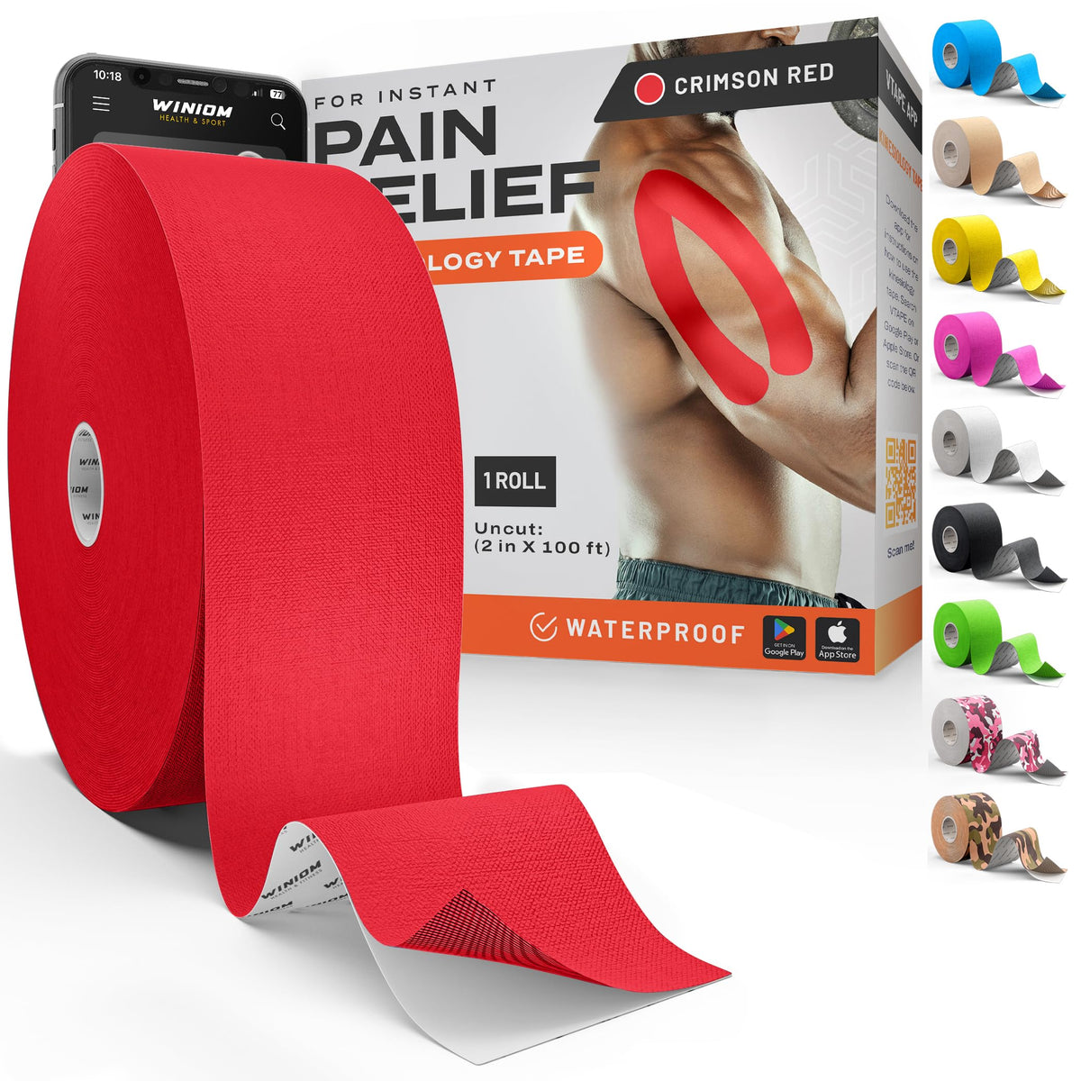 Kinesiology Tape - Waterproof Athletic Sports Tape for Knee, Shoulder, Arm & Back Support | 3-5 Day Adhesion, Hypoallergenic & Latex-Free + Taping Guide (Precut, 2"x16.4ft Roll, Indigo Purple)