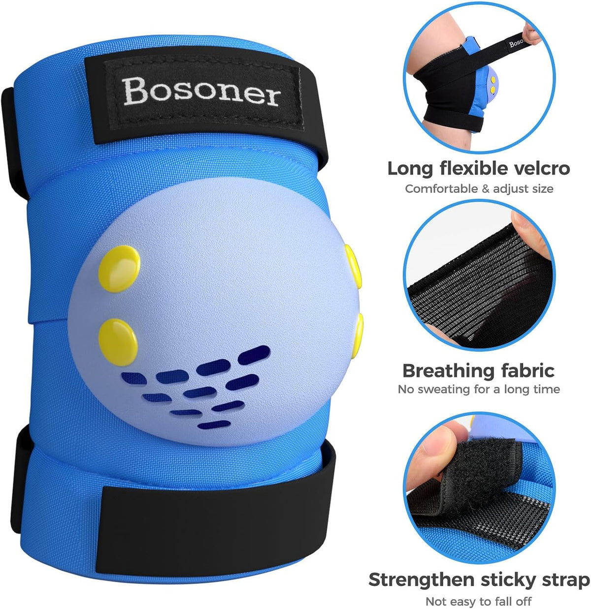 BOSONER Kids/Youth Knee Pads Elbow Pads Wrist Guards Set for 3-15 Years, Child Protective Gear Set for Roller Skates, Cycling, BMX Bike, Skateboard, Inline Skating, Scooter Riding Sports…