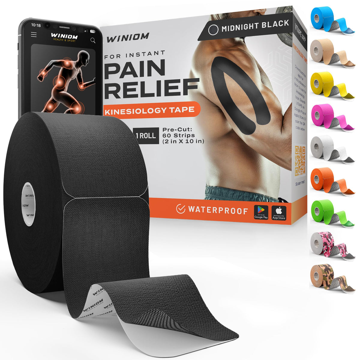 Kinesiology Tape - Waterproof Athletic Sports Tape for Knee, Shoulder, Arm & Back Support | 3-5 Day Adhesion, Hypoallergenic & Latex-Free + Taping Guide (Precut, 2"x16.4ft Roll, Indigo Purple)