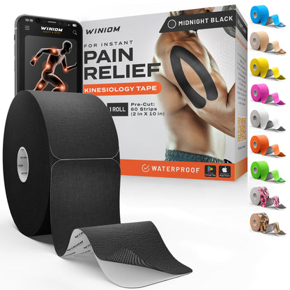 Kinesiology Tape - Waterproof Athletic Sports Tape for Knee, Shoulder, Arm & Back Support | 3-5 Day Adhesion, Hypoallergenic & Latex-Free + Taping Guide (Precut, 2"x16.4ft Roll, Indigo Purple)