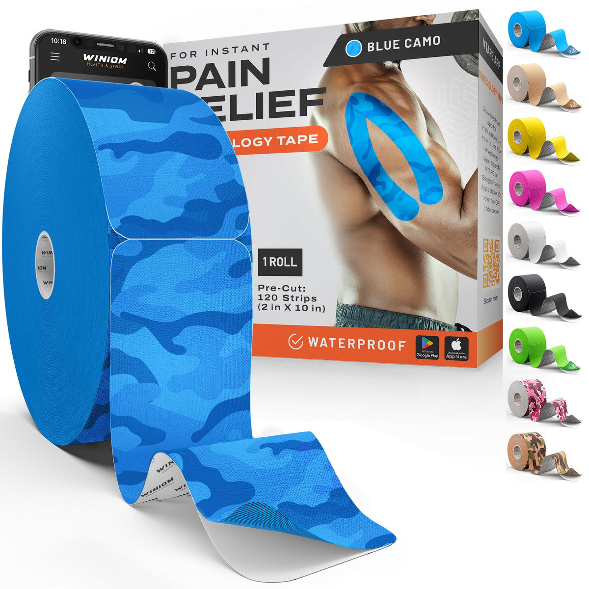 Kinesiology Tape - Waterproof Athletic Sports Tape for Knee, Shoulder, Arm & Back Support | 3-5 Day Adhesion, Hypoallergenic & Latex-Free + Taping Guide (Precut, 2"x16.4ft Roll, Indigo Purple)