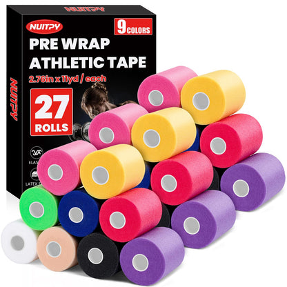 27 Pack Black Pre Wrap Tape, 2.76 Inch x 11 Yards Prewrap Athletic Tape
