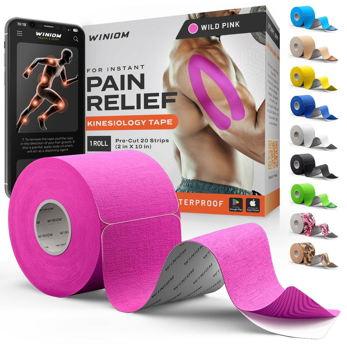 Kinesiology Tape - Waterproof Athletic Sports Tape for Knee, Shoulder, Arm & Back Support | 3-5 Day Adhesion, Hypoallergenic & Latex-Free + Taping Guide (Precut, 2"x16.4ft Roll, Indigo Purple)