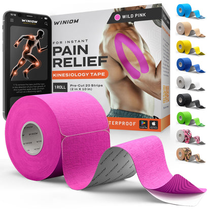 Kinesiology Tape - Waterproof Athletic Sports Tape for Knee, Shoulder, Arm & Back Support | 3-5 Day Adhesion, Hypoallergenic & Latex-Free + Taping Guide (Precut, 2"x16.4ft Roll, Indigo Purple)