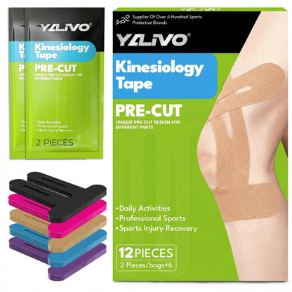 Precut Kinesiology Tape for Knees, 12 Pcs Individual Packaged (Black)