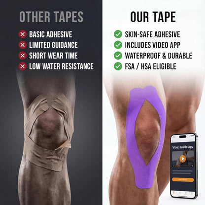Kinesiology Tape - Waterproof Athletic Sports Tape for Knee, Shoulder, Arm & Back Support | 3-5 Day Adhesion, Hypoallergenic & Latex-Free + Taping Guide (Precut, 2"x16.4ft Roll, Indigo Purple)