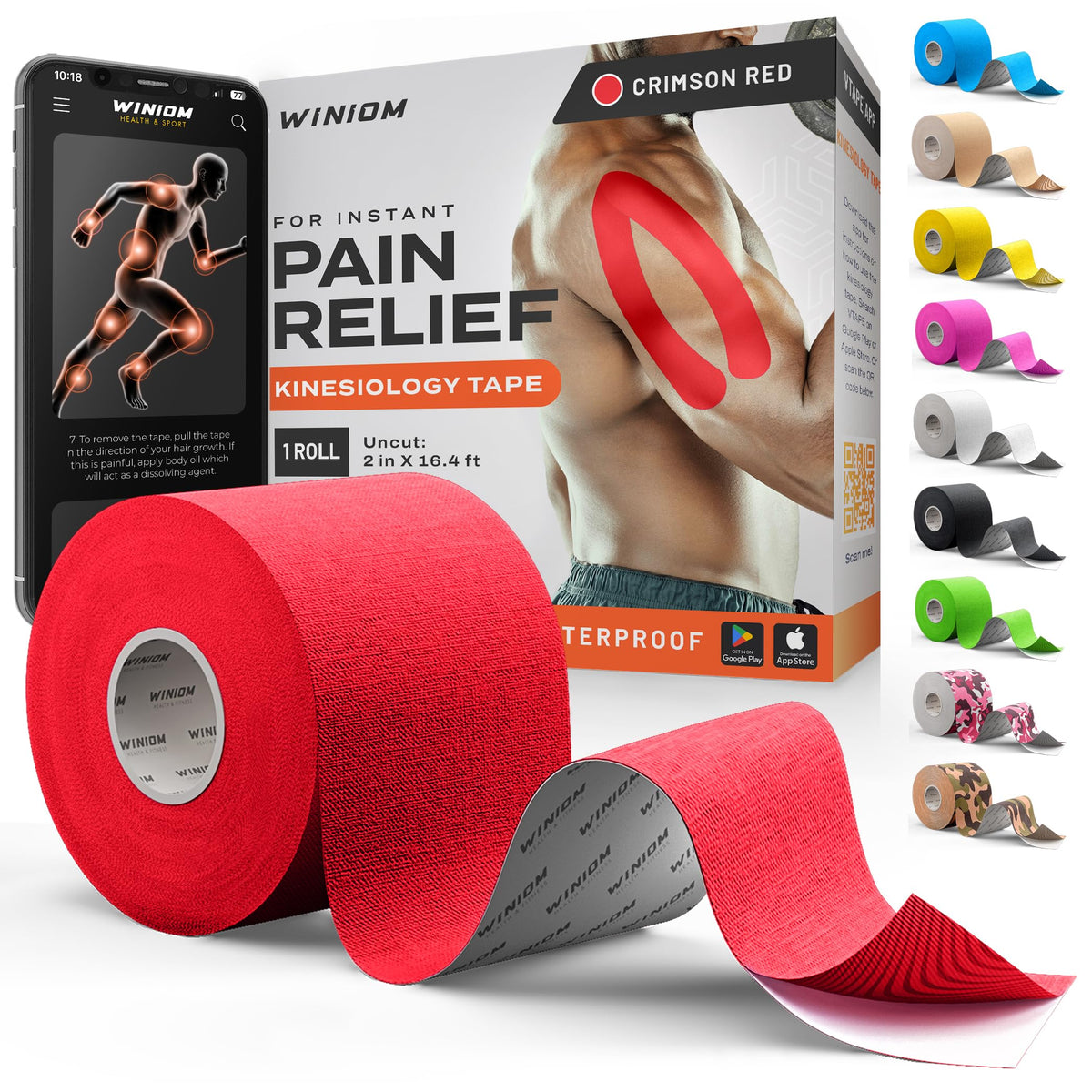 Kinesiology Tape - Waterproof Athletic Sports Tape for Knee, Shoulder, Arm & Back Support | 3-5 Day Adhesion, Hypoallergenic & Latex-Free + Taping Guide (Precut, 2"x16.4ft Roll, Indigo Purple)