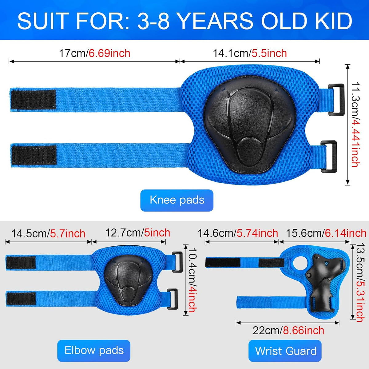 Wemfg Kids Protective Gear Set Knee Pads for Kids 3-14 Years Toddler Knee and Elbow Pads with Wrist Guards 3 in 1 for Skating Cycling Bike Rollerblading Scooter