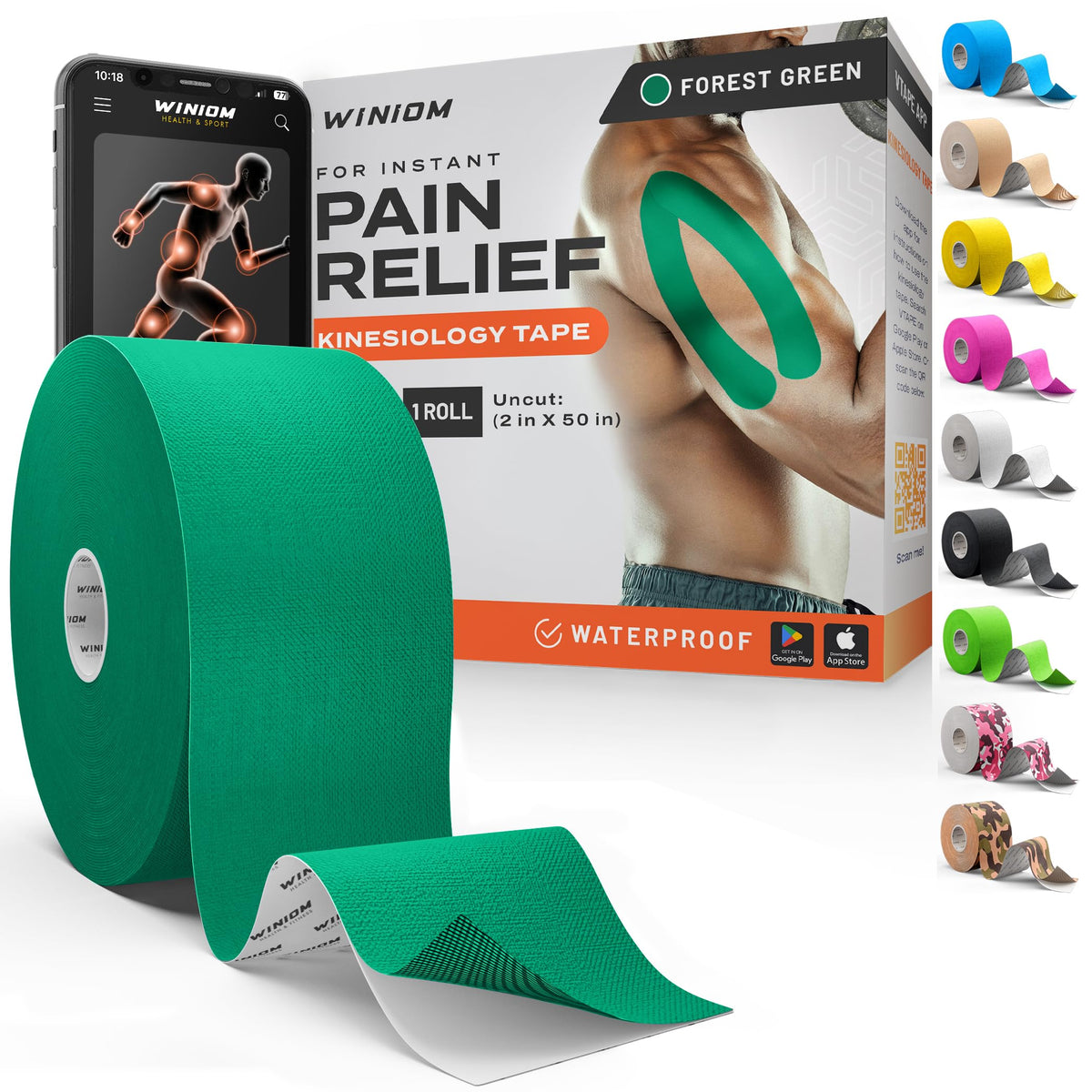 Kinesiology Tape - Waterproof Athletic Sports Tape for Knee, Shoulder, Arm & Back Support | 3-5 Day Adhesion, Hypoallergenic & Latex-Free + Taping Guide (Precut, 2"x16.4ft Roll, Indigo Purple)
