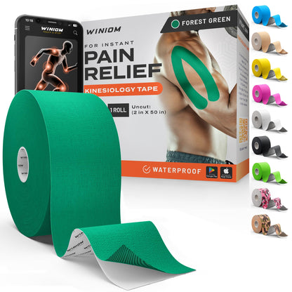 Kinesiology Tape - Waterproof Athletic Sports Tape for Knee, Shoulder, Arm & Back Support | 3-5 Day Adhesion, Hypoallergenic & Latex-Free + Taping Guide (Precut, 2"x16.4ft Roll, Indigo Purple)