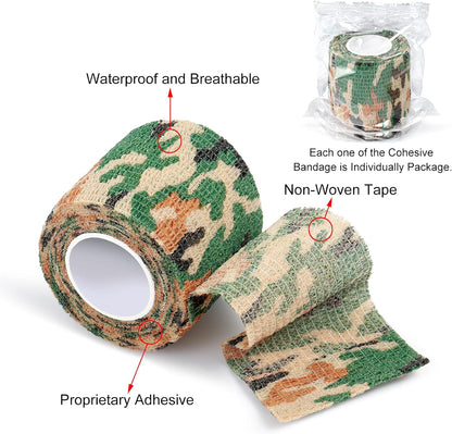 FRESINIDER 16 Rolls Self Adhesive Wrap Athletic Tape Gauze,Medical Bandage,Breathable Elastic Cohesive Bandage for Sports Injury & Pet (Camo)