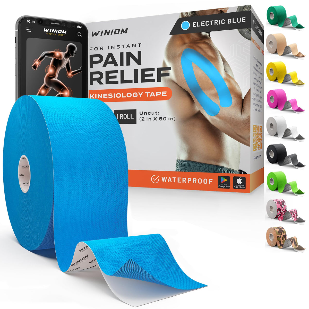 Kinesiology Tape - Waterproof Athletic Sports Tape for Knee, Shoulder, Arm & Back Support | 3-5 Day Adhesion, Hypoallergenic & Latex-Free + Taping Guide (Precut, 2"x16.4ft Roll, Indigo Purple)