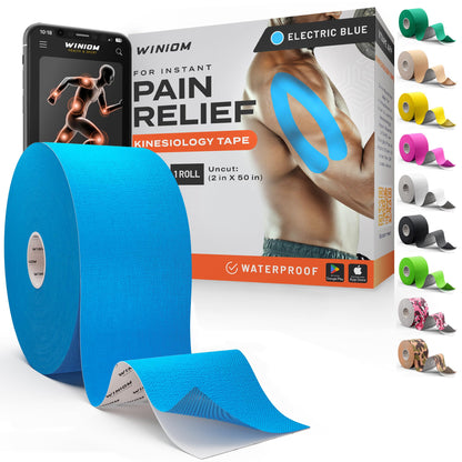 Kinesiology Tape - Waterproof Athletic Sports Tape for Knee, Shoulder, Arm & Back Support | 3-5 Day Adhesion, Hypoallergenic & Latex-Free + Taping Guide (Precut, 2"x16.4ft Roll, Indigo Purple)