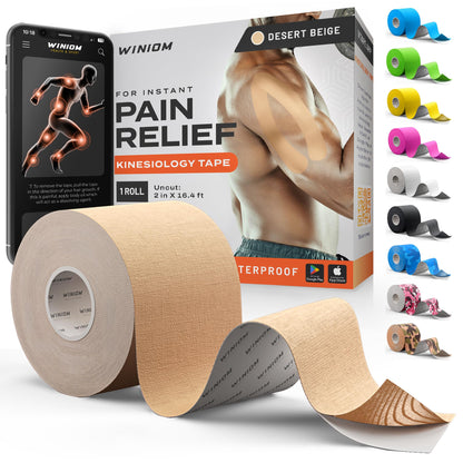 Kinesiology Tape - Waterproof Athletic Sports Tape for Knee, Shoulder, Arm & Back Support | 3-5 Day Adhesion, Hypoallergenic & Latex-Free + Taping Guide (Precut, 2"x16.4ft Roll, Indigo Purple)