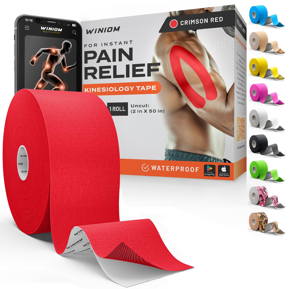 Kinesiology Tape - Waterproof Athletic Sports Tape for Knee, Shoulder, Arm & Back Support | 3-5 Day Adhesion, Hypoallergenic & Latex-Free + Taping Guide (Precut, 2"x16.4ft Roll, Indigo Purple)