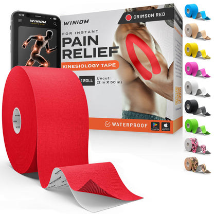 Kinesiology Tape - Waterproof Athletic Sports Tape for Knee, Shoulder, Arm & Back Support | 3-5 Day Adhesion, Hypoallergenic & Latex-Free + Taping Guide (Precut, 2"x16.4ft Roll, Indigo Purple)