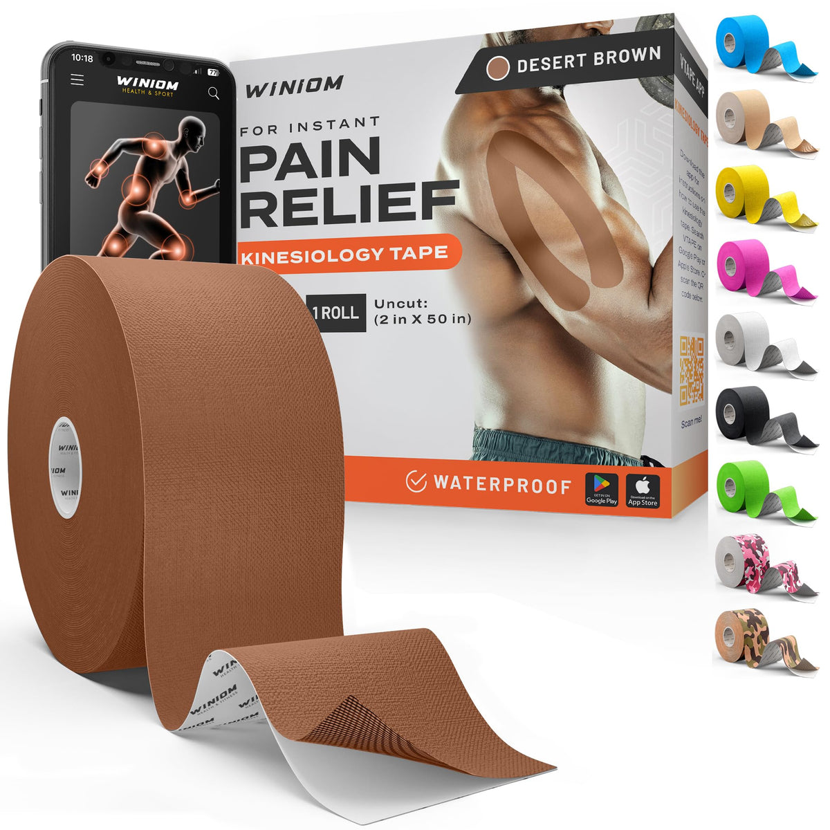 Kinesiology Tape - Waterproof Athletic Sports Tape for Knee, Shoulder, Arm & Back Support | 3-5 Day Adhesion, Hypoallergenic & Latex-Free + Taping Guide (Precut, 2"x16.4ft Roll, Indigo Purple)
