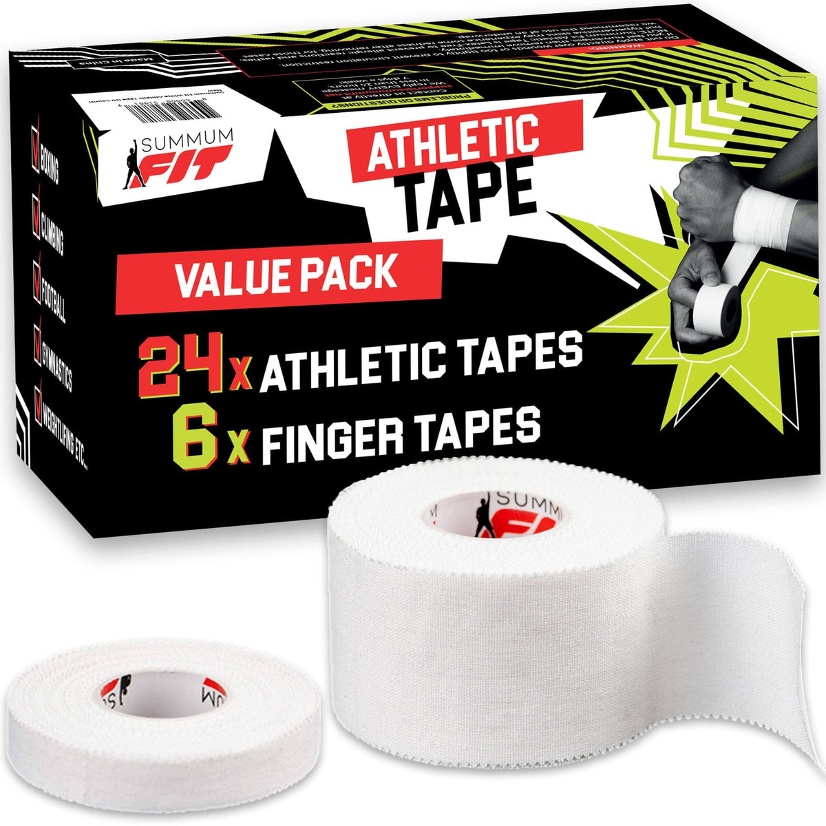 White Athletic Tape for Sports with Extra Finger Tape - 8+2 Set