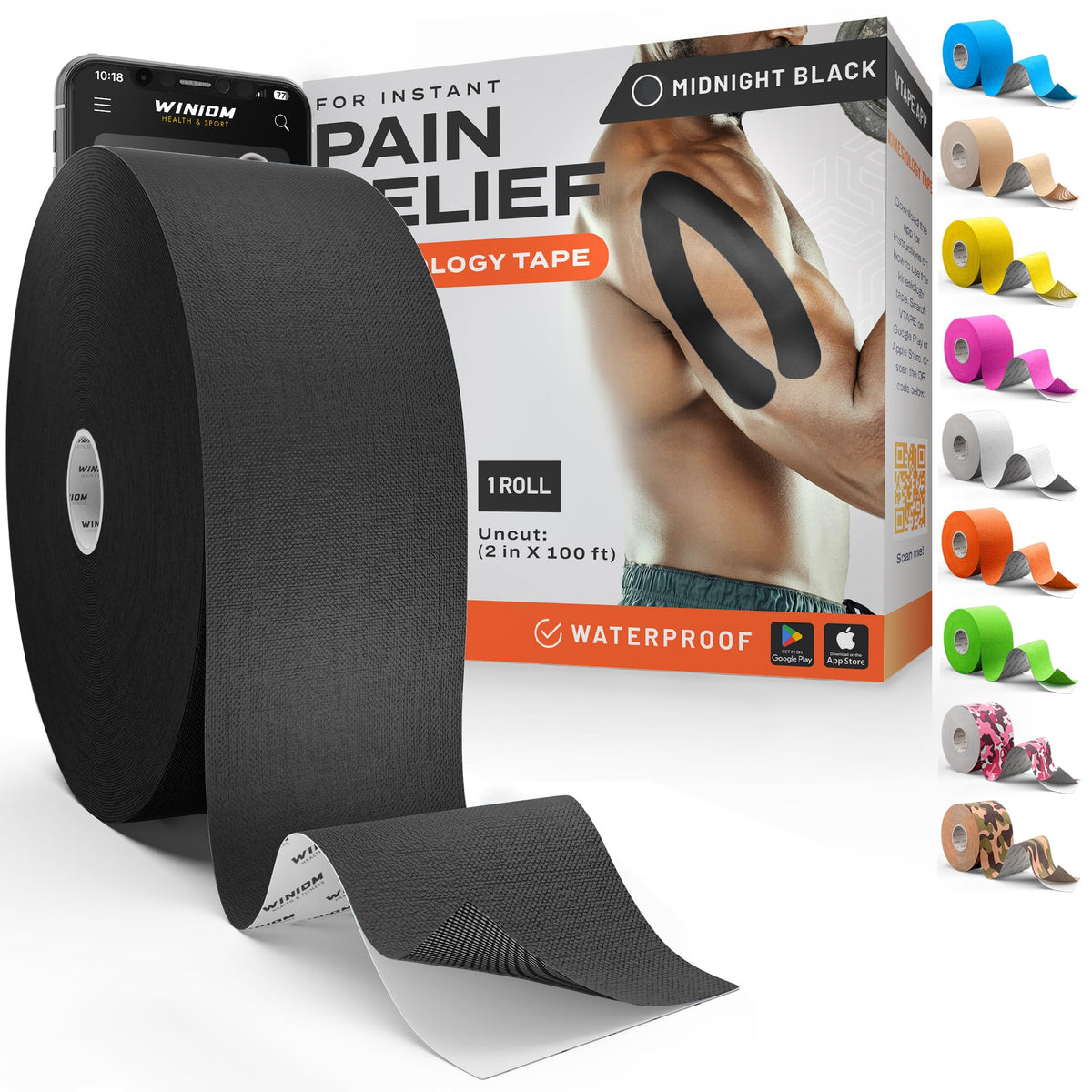 Kinesiology Tape - Waterproof Athletic Sports Tape for Knee, Shoulder, Arm & Back Support | 3-5 Day Adhesion, Hypoallergenic & Latex-Free + Taping Guide (Precut, 2"x16.4ft Roll, Indigo Purple)
