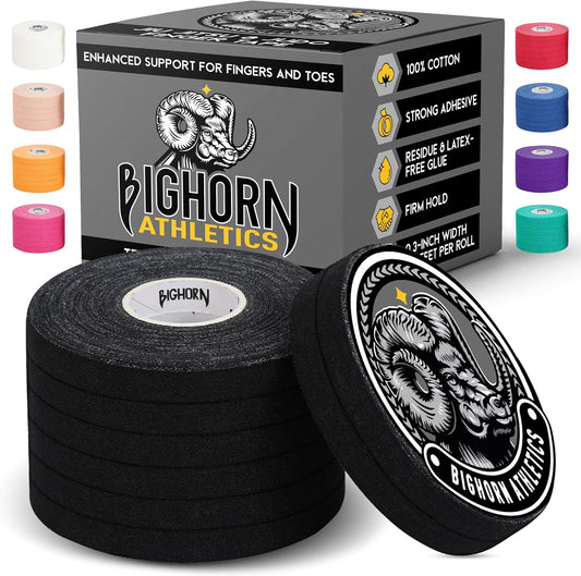 Bighorn Athletics Finger Tape, 0.3-Inch × 45-Feet, 8 Rolls, Black