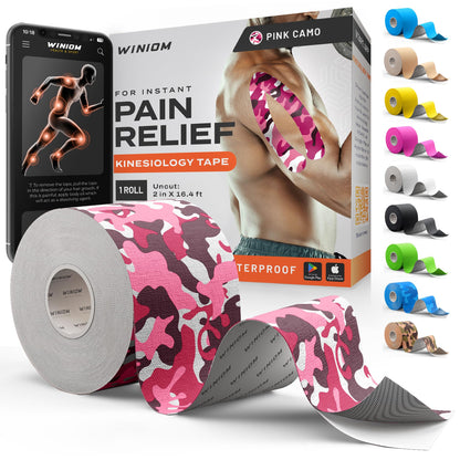 Kinesiology Tape - Waterproof Athletic Sports Tape for Knee, Shoulder, Arm & Back Support | 3-5 Day Adhesion, Hypoallergenic & Latex-Free + Taping Guide (Precut, 2"x16.4ft Roll, Indigo Purple)