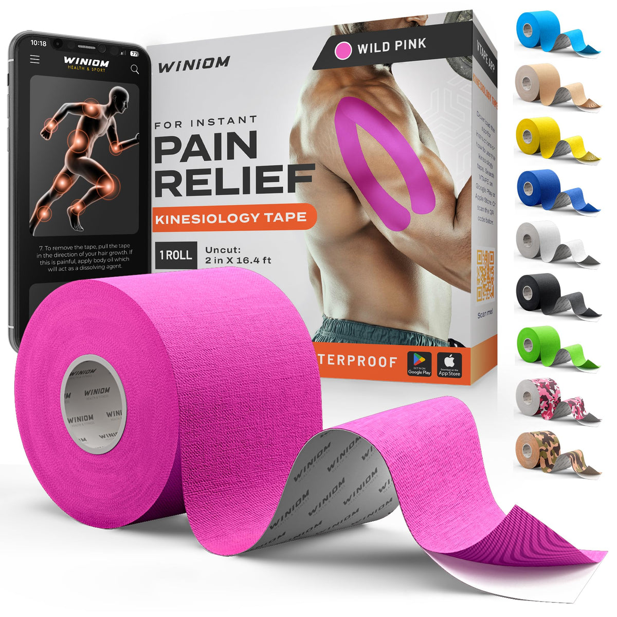 Kinesiology Tape - Waterproof Athletic Sports Tape for Knee, Shoulder, Arm & Back Support | 3-5 Day Adhesion, Hypoallergenic & Latex-Free + Taping Guide (Precut, 2"x16.4ft Roll, Indigo Purple)